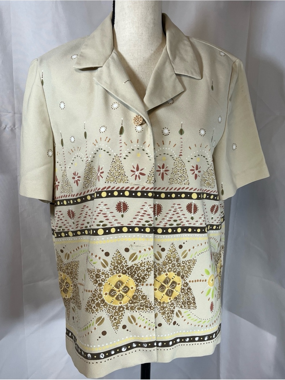 Leslie Fay Cream Short-Sleeve Embroidered Button Front Jacket
